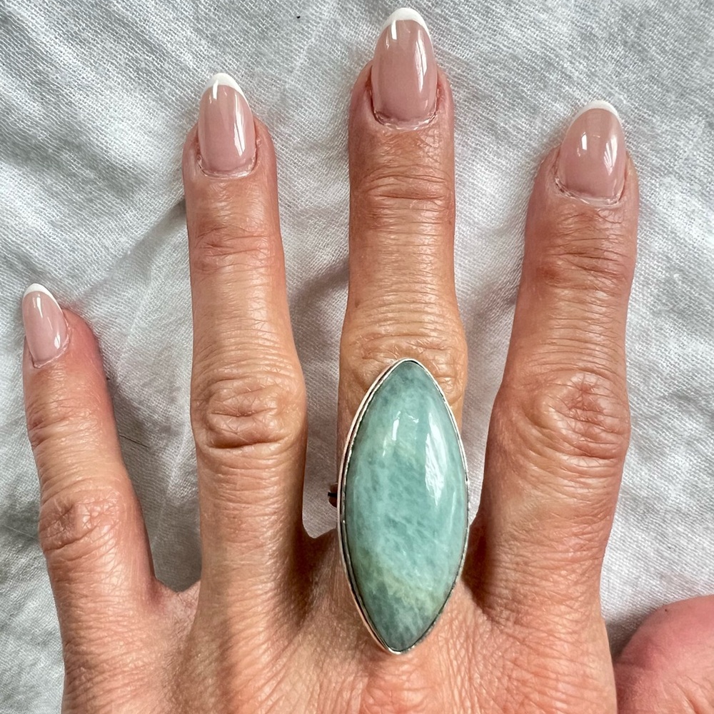 925 Huge Marquis Aquamarine Ring 6.5 - Picture 4 of 8